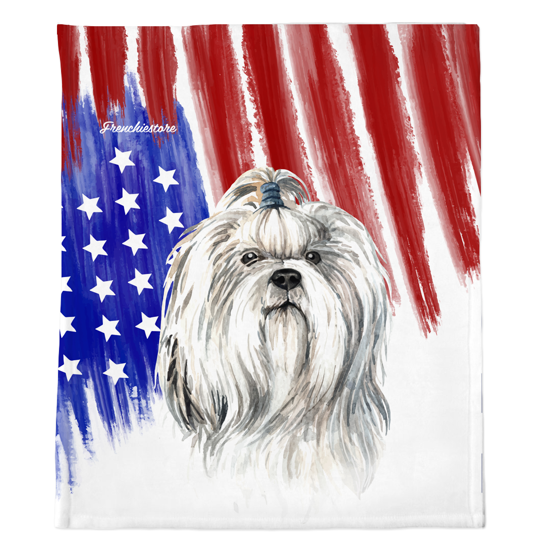 Patriotic Shih Tzu Blanket | American dog in Watercolors, Frenchie Dog, French Bulldog pet products