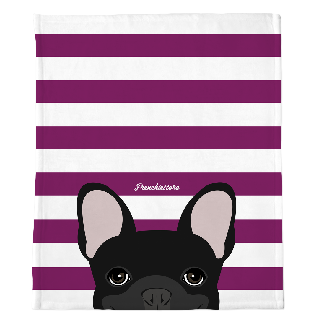 Black French Bulldog on Beet Stripes | Frenchie Blanket, Frenchie Dog, French Bulldog pet products