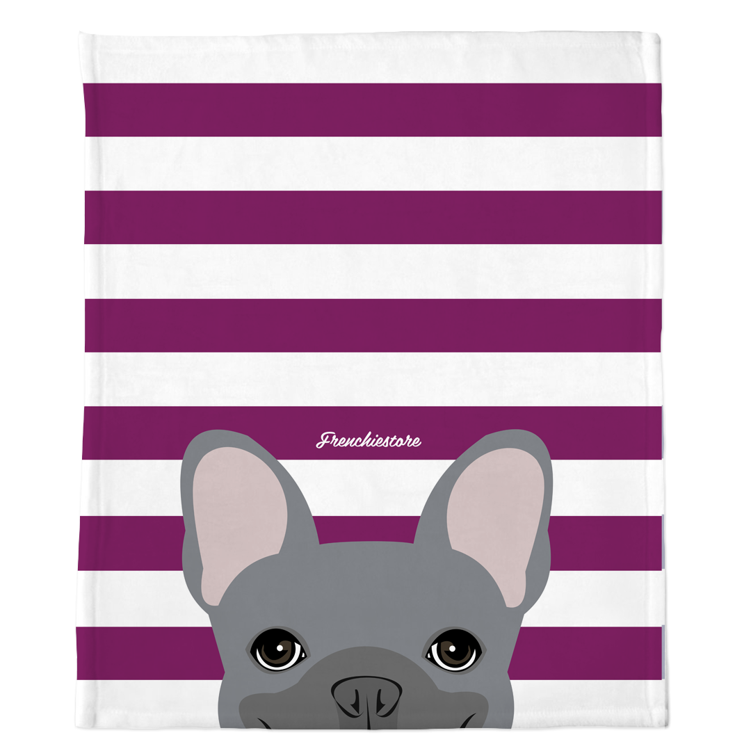 Blue French Bulldog on Beet Stripes | Frenchie Blanket, Frenchie Dog, French Bulldog pet products