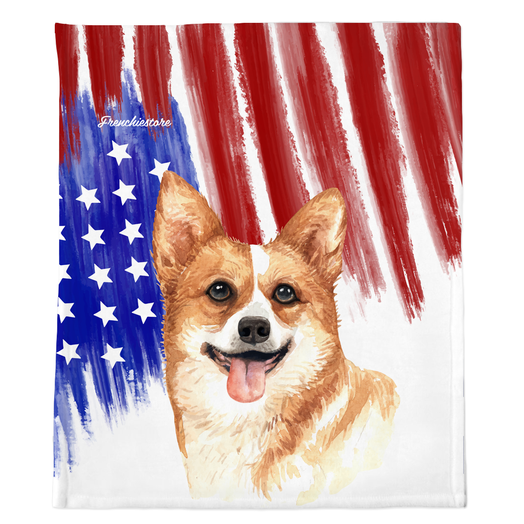 Patriotic Corgi Blanket | American dog in Watercolors, Frenchie Dog, French Bulldog pet products