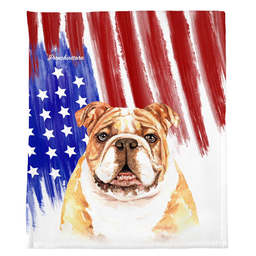 Patriotic English Bulldog Blanket | American dog in Watercolors, Frenchie Dog, French Bulldog pet products