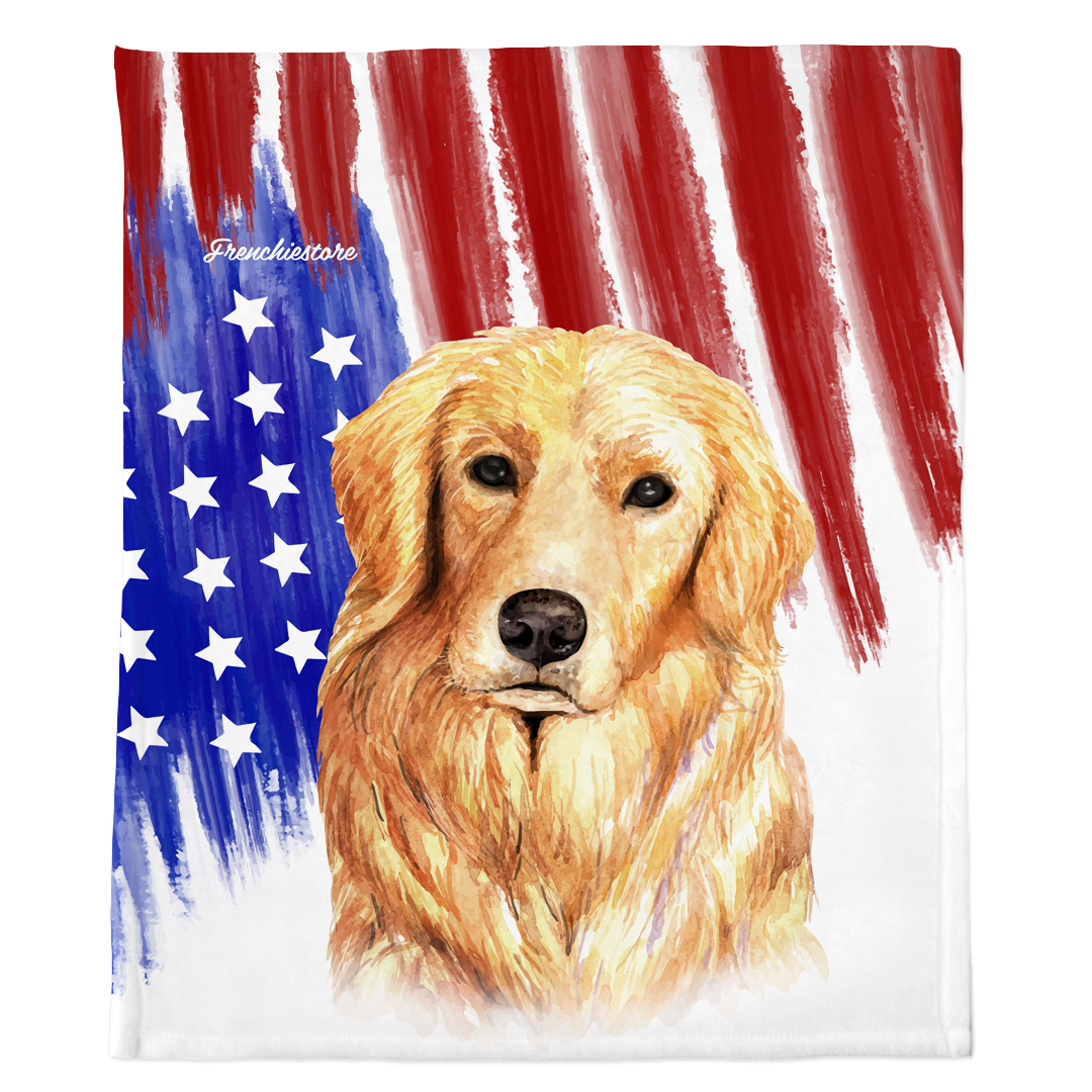 Golden Retriever Dog Blanket | Patriotic dog in Watercolors, Frenchie Dog, French Bulldog pet products