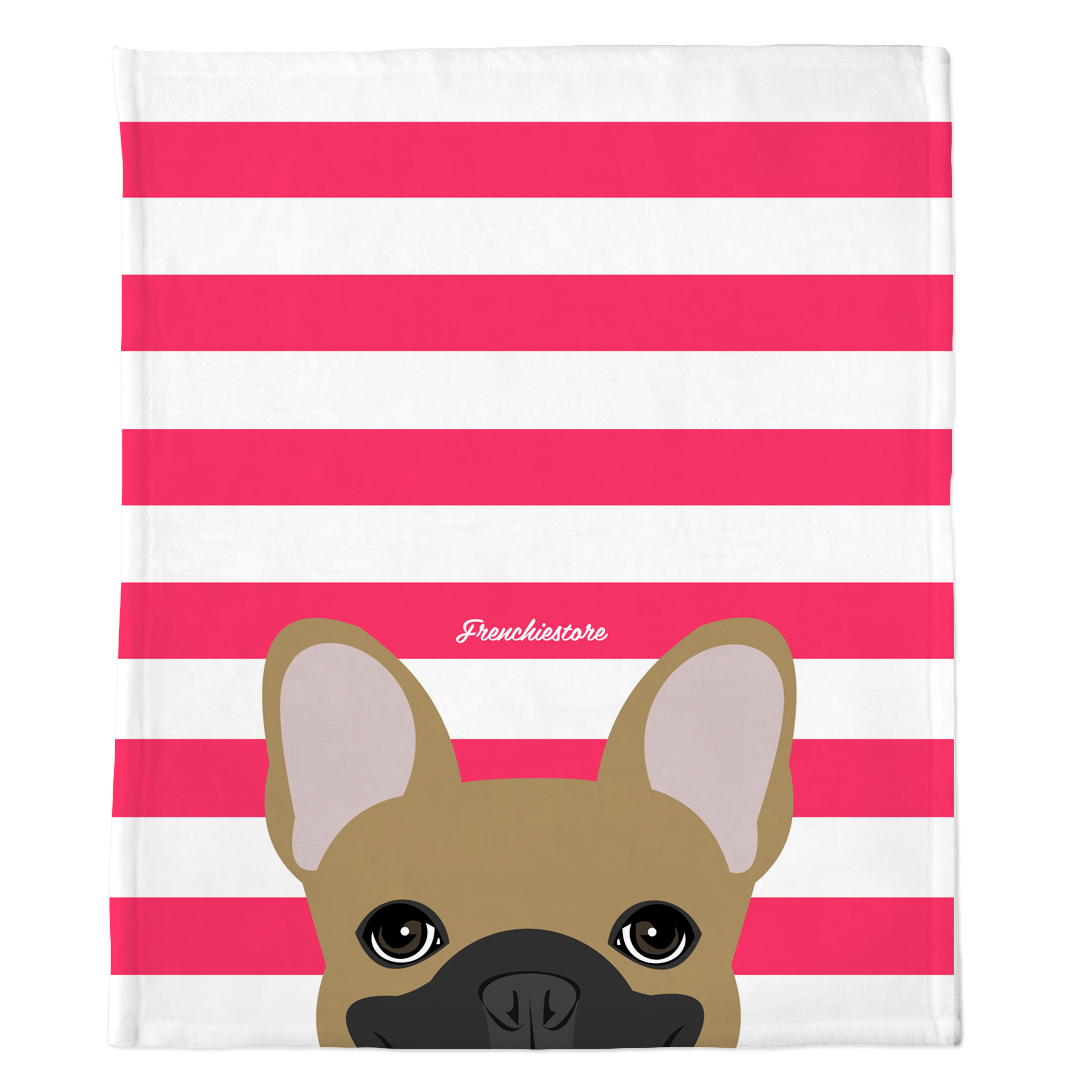 Masked Fawn French Bulldog on Hot Pink Stripes | Frenchie Blanket, Frenchie Dog, French Bulldog pet products