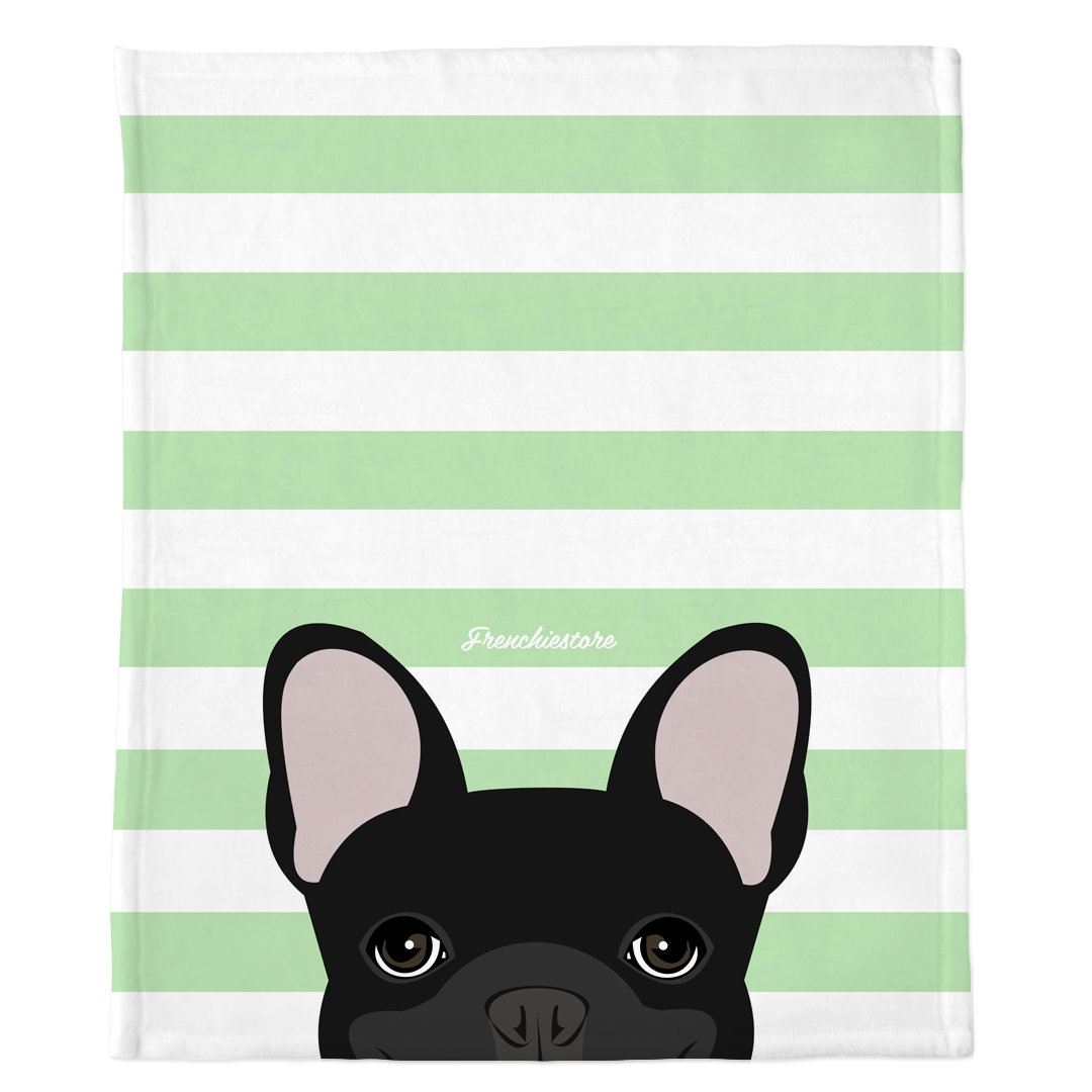 Black French Bulldog on Mint Stripes | Frenchie Blanket, Frenchie Dog, French Bulldog pet products