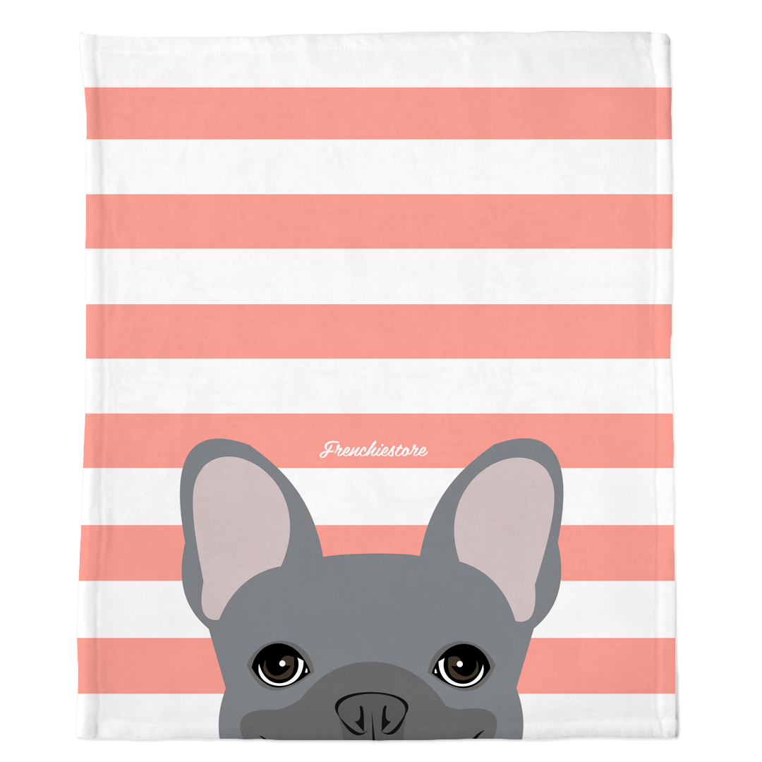 Blue French Bulldog on Peach Stripes | Frenchie Blanket, Frenchie Dog, French Bulldog pet products