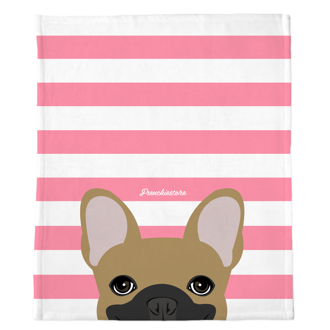 Masked Fawn French Bulldog on Pink Stripes | Frenchie Blanket, Frenchie Dog, French Bulldog pet products