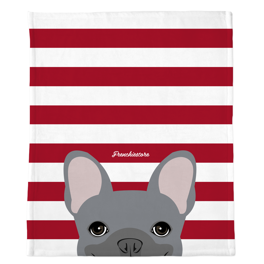 Blue French Bulldog on Red Stripes | Frenchie Blanket, Frenchie Dog, French Bulldog pet products