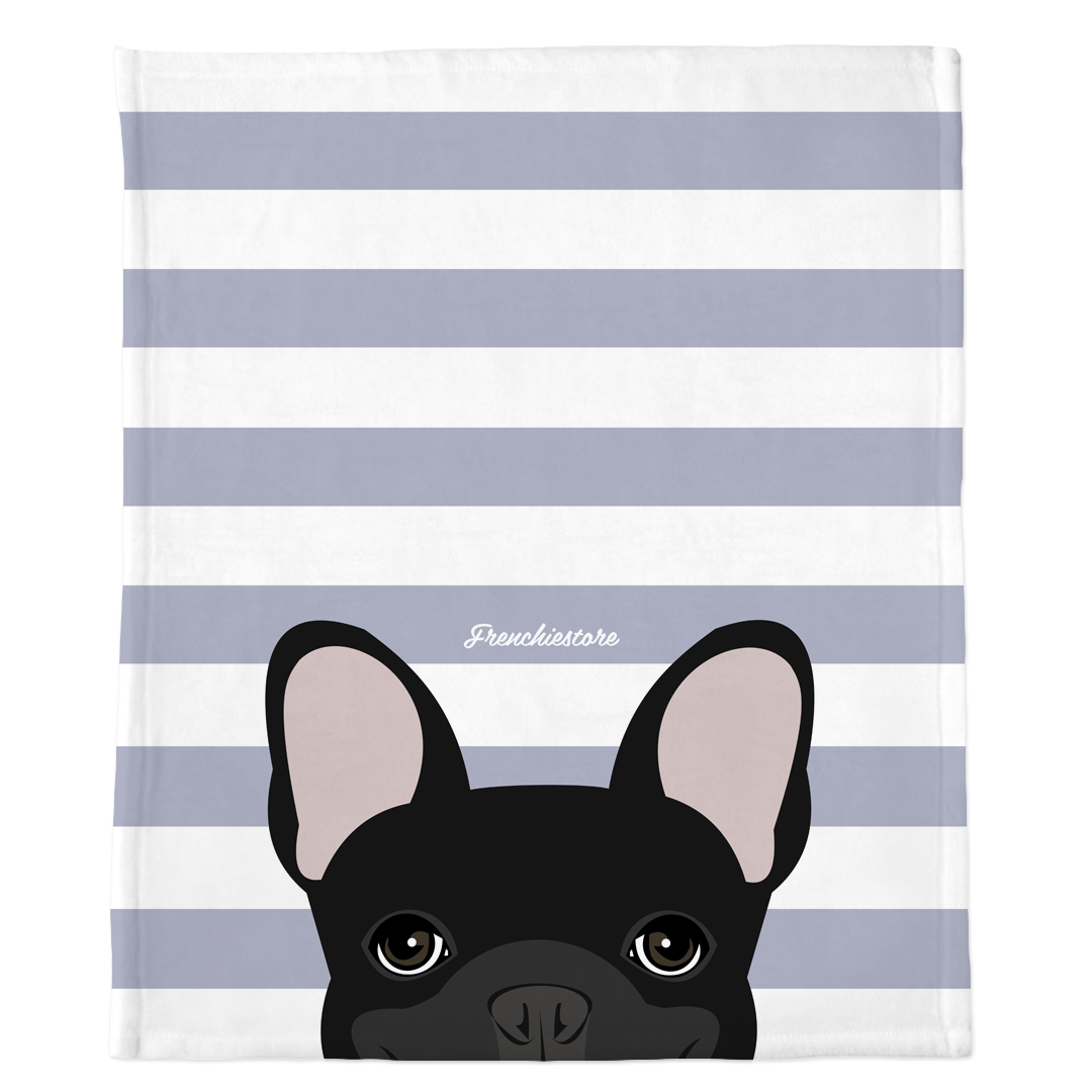 Black French Bulldog on Silver Stripes | Frenchie Blanket, Frenchie Dog, French Bulldog pet products