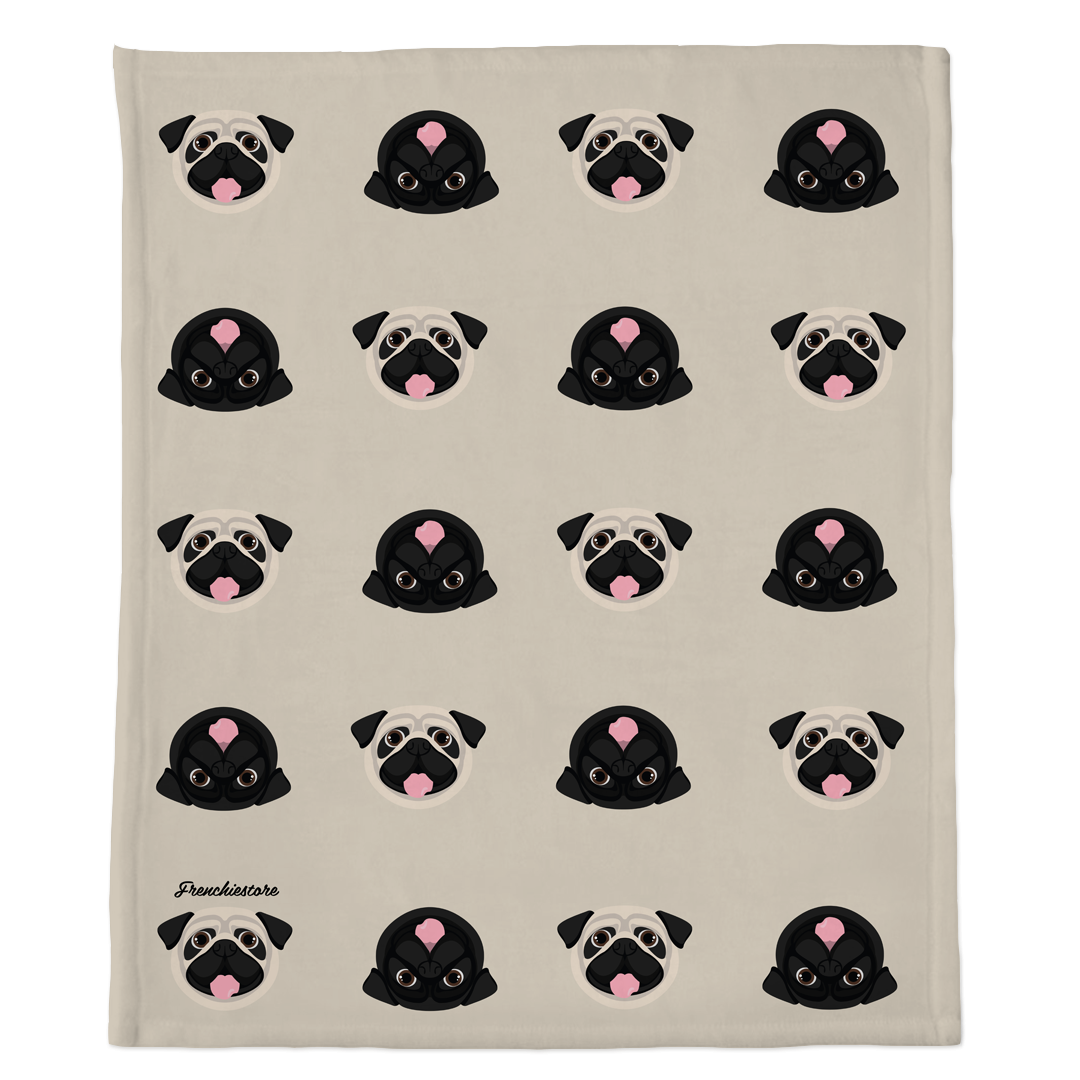 Pug Blanket | Different Pug dogs on Tan, Frenchie Dog, French Bulldog pet products