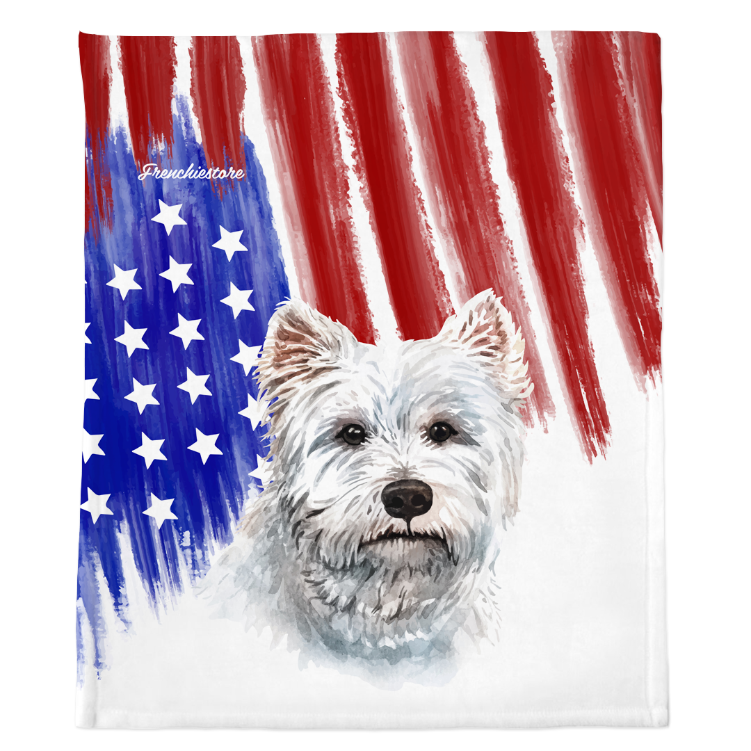 Patriotic West Highland White Terrier Blanket | American dog in Watercolors, Frenchie Dog, French Bulldog pet products